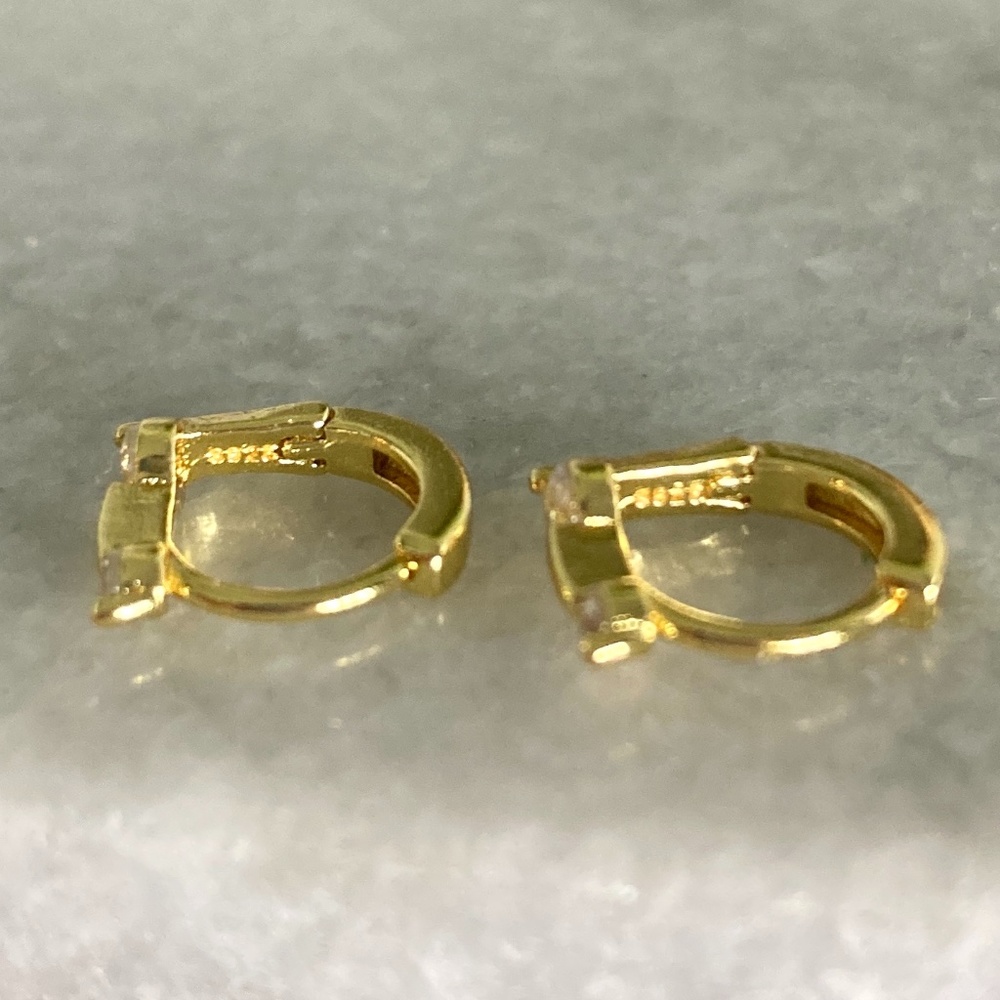 Sterling Silver Simulated Diamond Drop Bar Miniature Gold Earrings - Picture 8 of 8